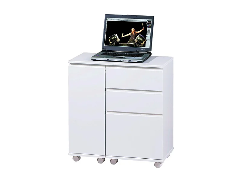 Bureau sur Roulettes pour Ordinateur Portable 3 Tiroirs/1 Porte, Dim : 121 x 36,5 x 72 cm