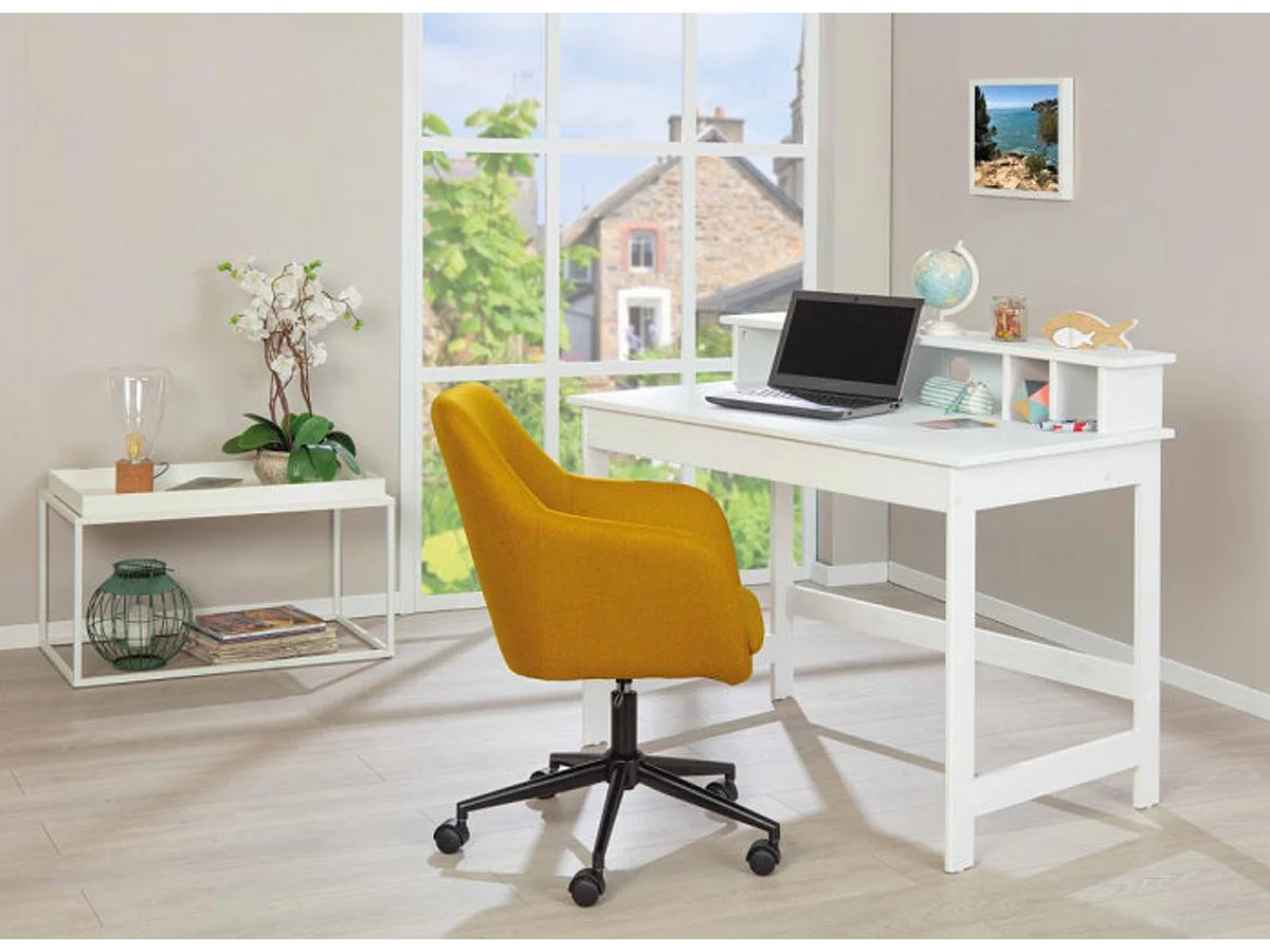 Bureau d'enfant en pin massif vernis blanc - L.110 x H.76/91 x P.69 cm