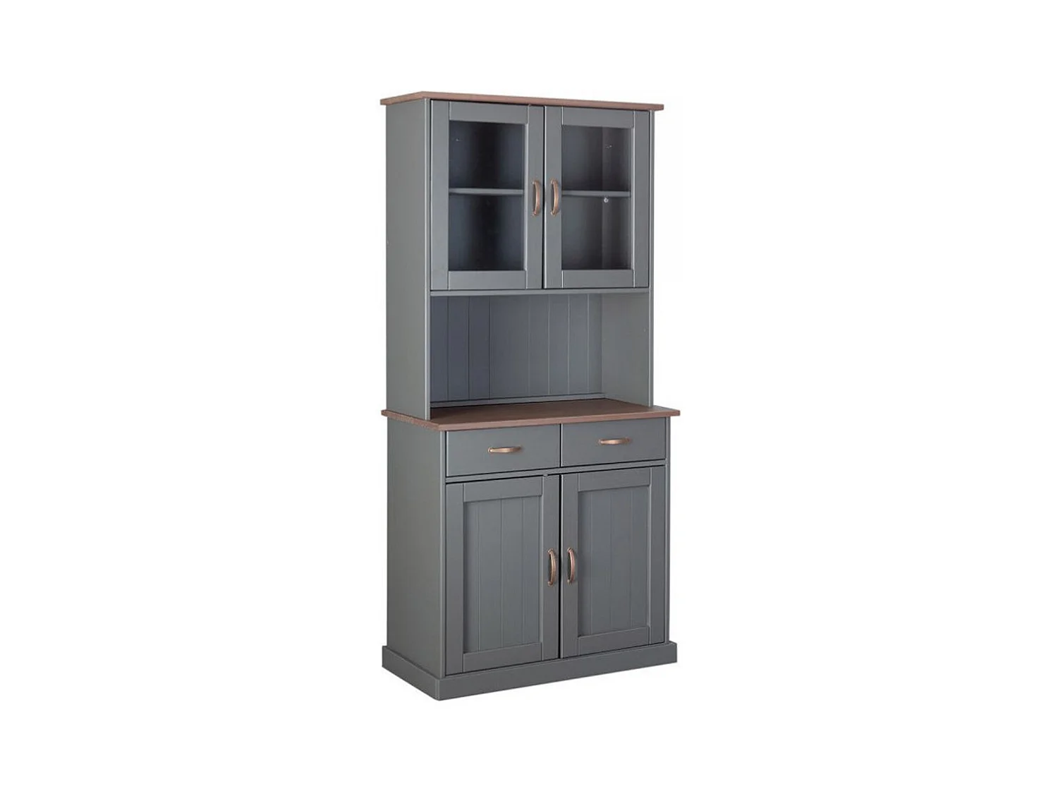 Vaisselier / vitrine en pin massif foncé et gris - L.90 x H.191 x P.45 cm
