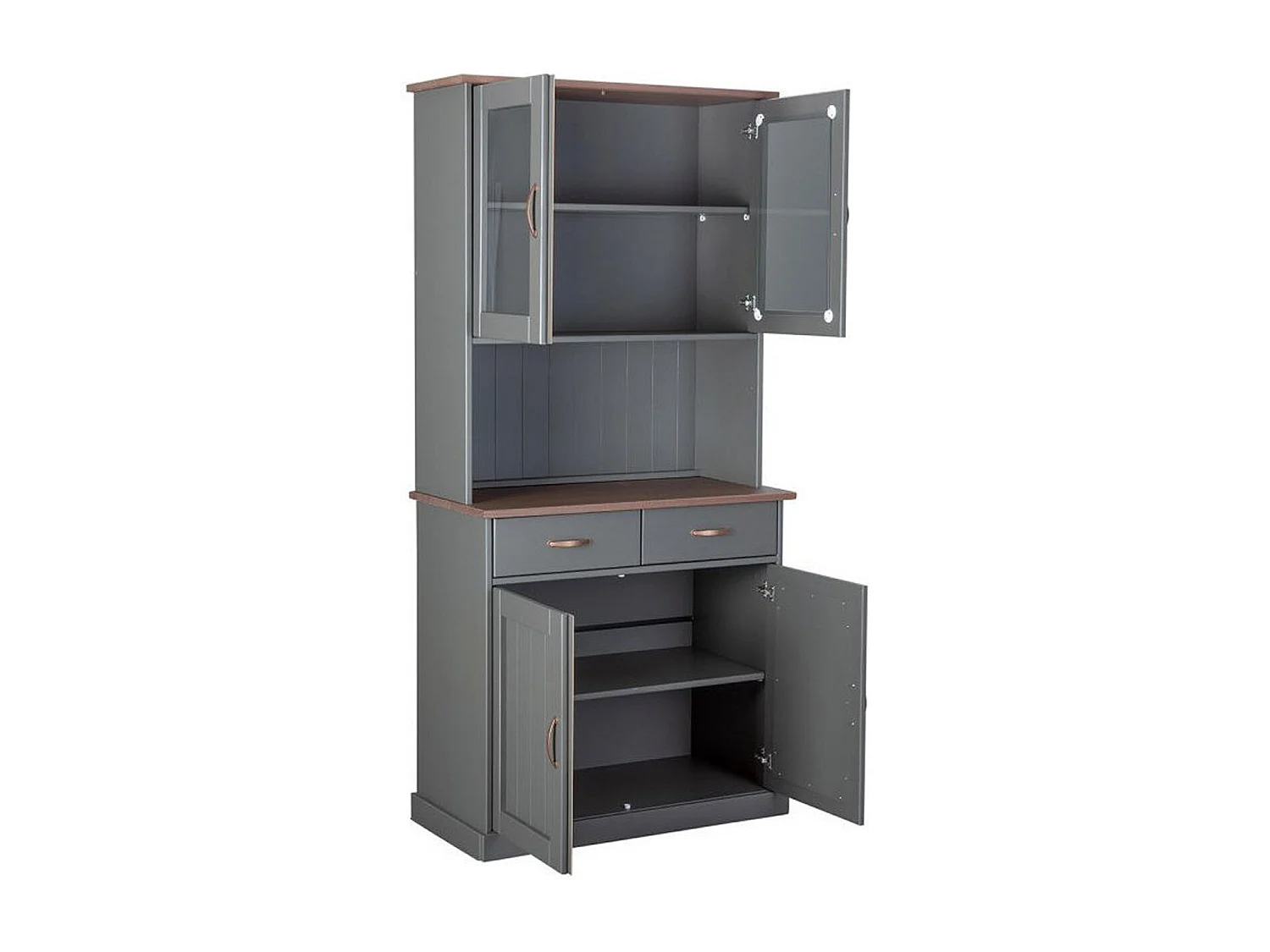 Vaisselier / vitrine en pin massif foncé et gris - L.90 x H.191 x P.45 cm