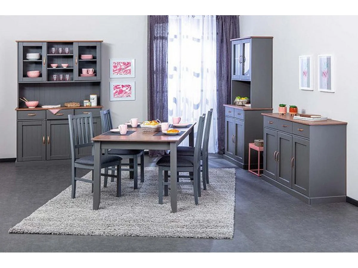 Vaisselier / vitrine en pin massif foncé et gris - L.90 x H.191 x P.45 cm