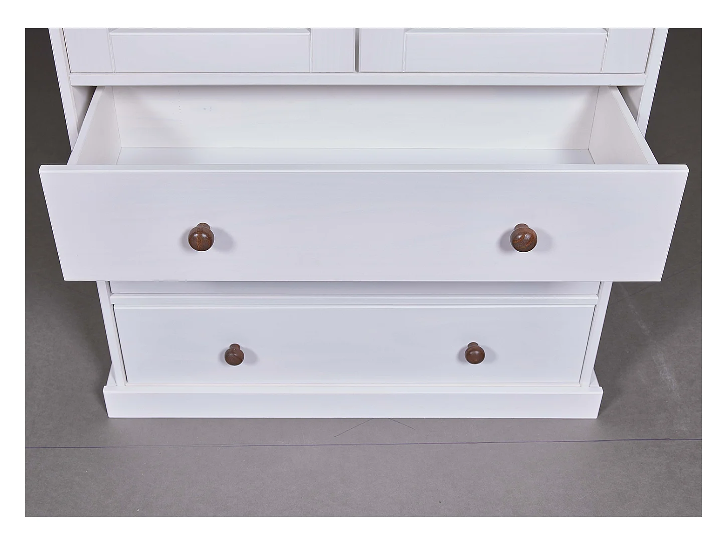 Vaisselier vitrine en pin massif vernis blanc/sépia - Longueur 90 x Profondeur 38 x Hauteur 190 cm