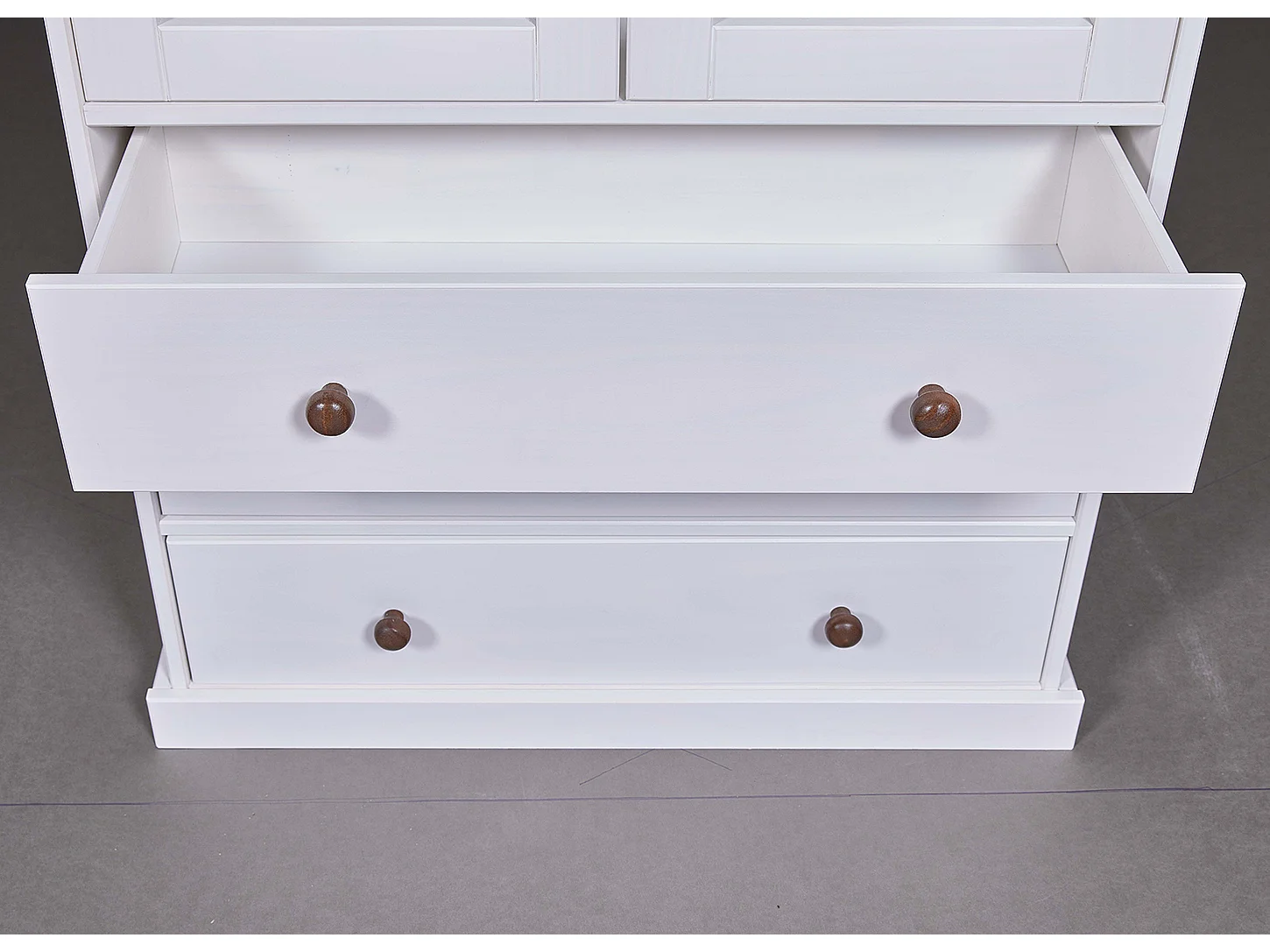 Vaisselier vitrine en pin massif vernis blanc/sépia - Longueur 90 x Profondeur 38 x Hauteur 190 cm