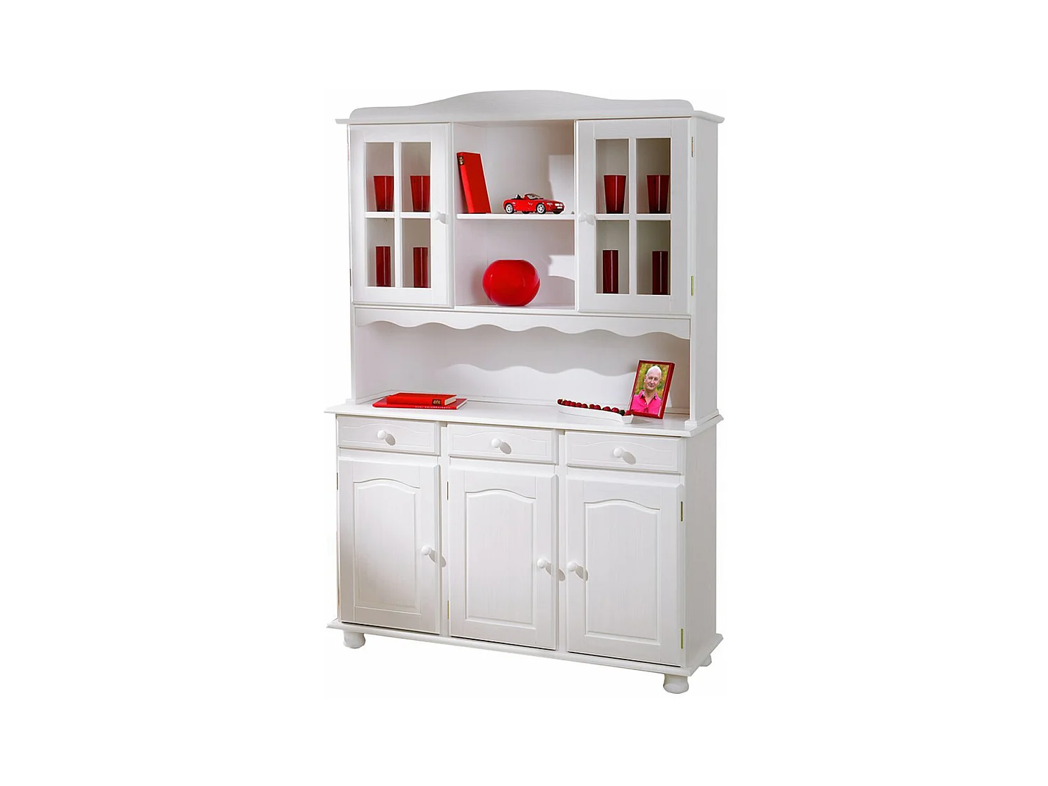 Bahut Vaisselier Siena 3 Portes Blanc, Dim : 43 x 130 x 198 cm