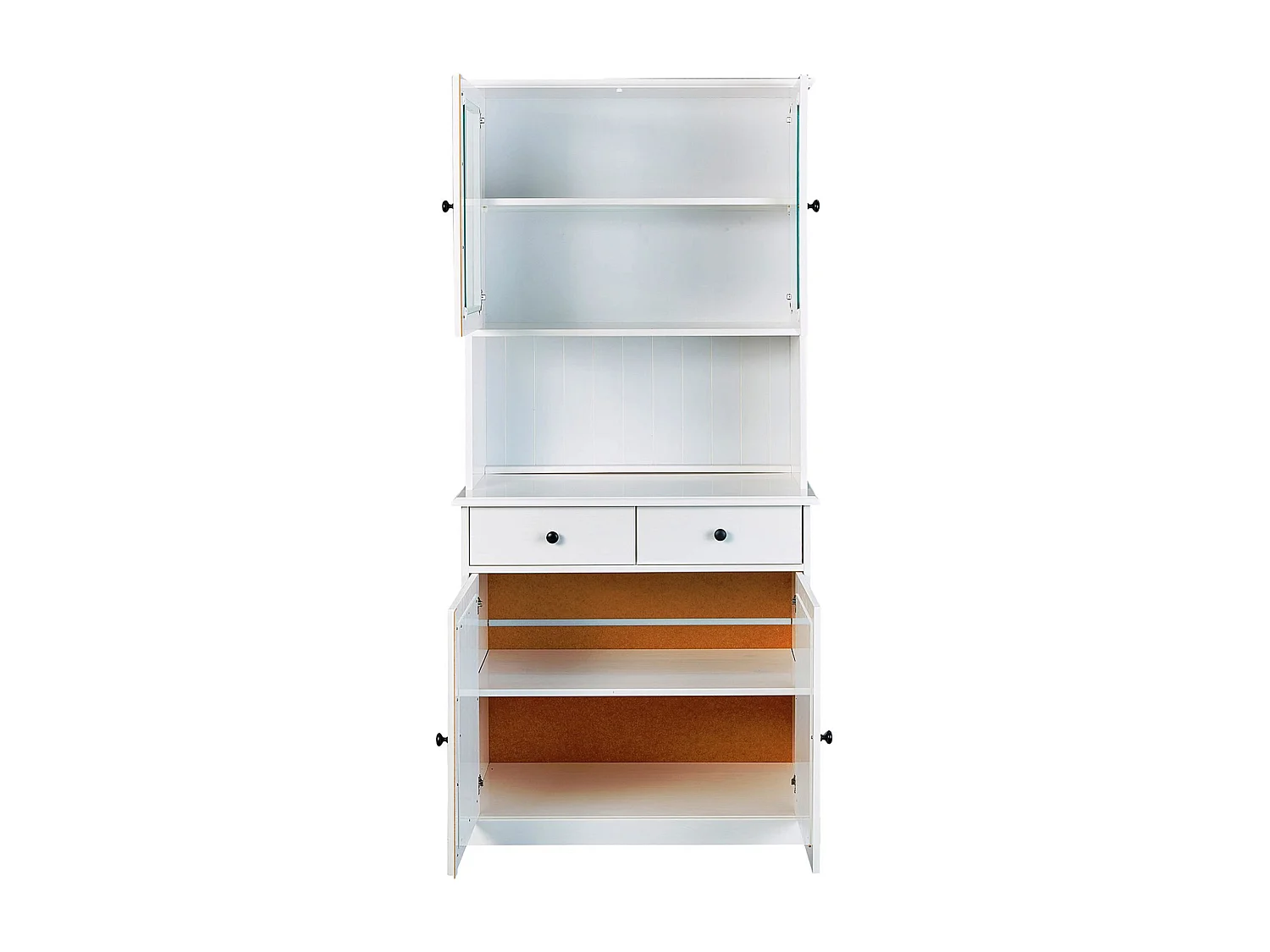 Vaisselier 4 portes et 2 tiroirs en bois massif blanc - Dim : L90 x H191 x P45 cm