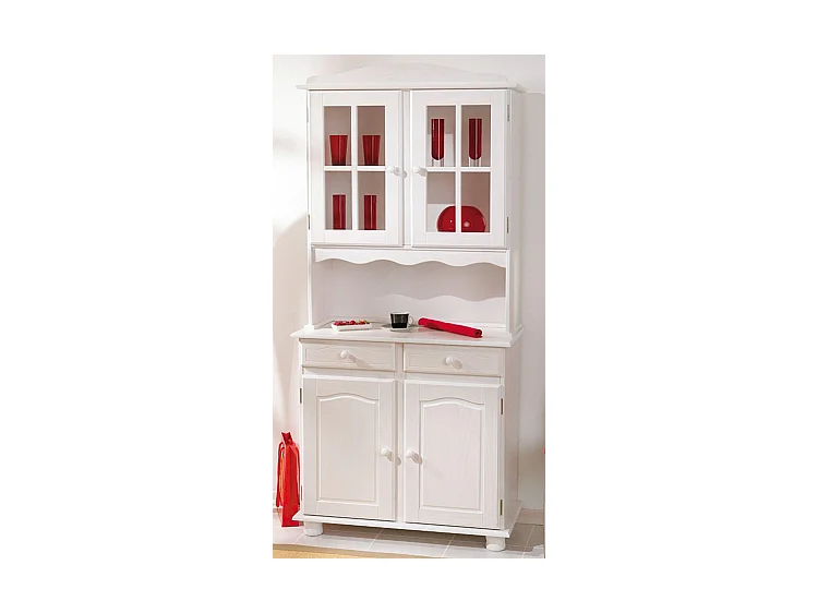 Bahut vaisselier de 2 portes VALENCIA en pin colors blanc, 43 x 88 x 198 cm