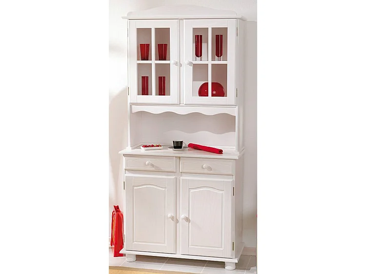 Bahut vaisselier de 2 portes VALENCIA en pin colors blanc, 43 x 88 x 198 cm