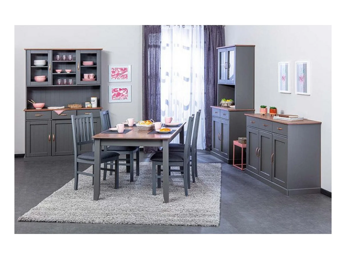 Table à manger rectangulaire en pin massif foncé et gris - L.160 x H.75 x P.90 cm