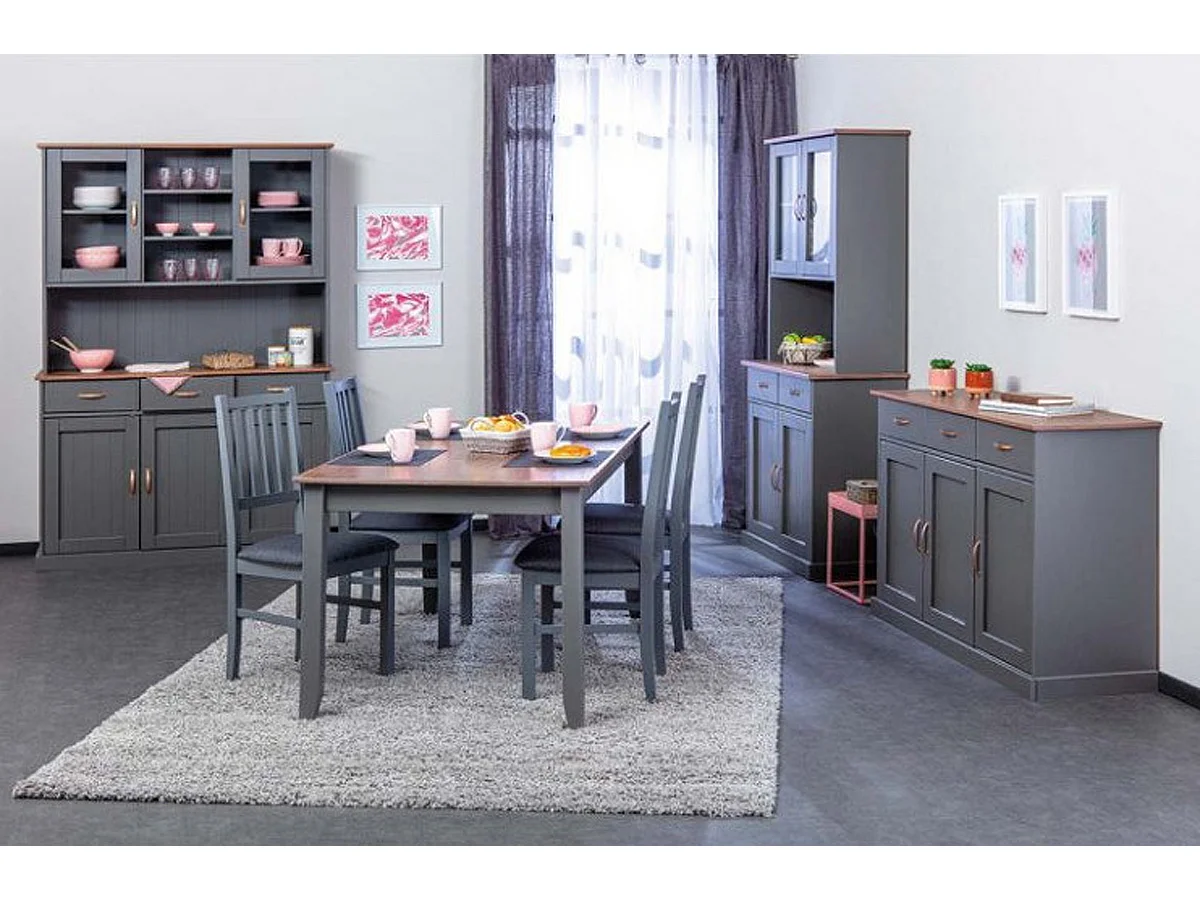 Table à manger rectangulaire en pin massif foncé et gris - L.160 x H.75 x P.90 cm