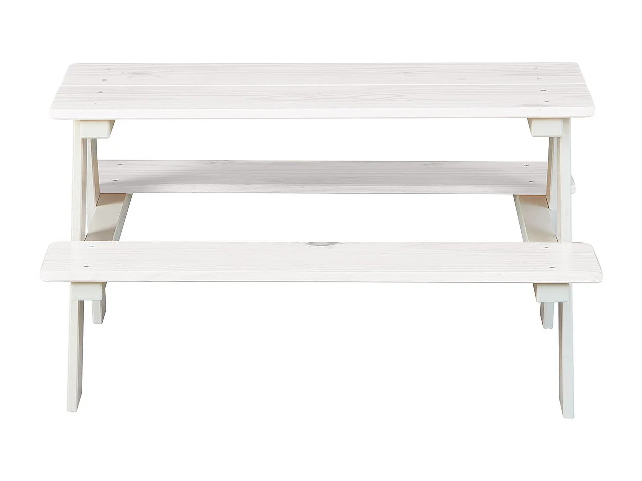 Table-banc pour enfant en pin massif vernis coloris blanc - longueur 90 x profondeur 82 x hauteur 50 cm