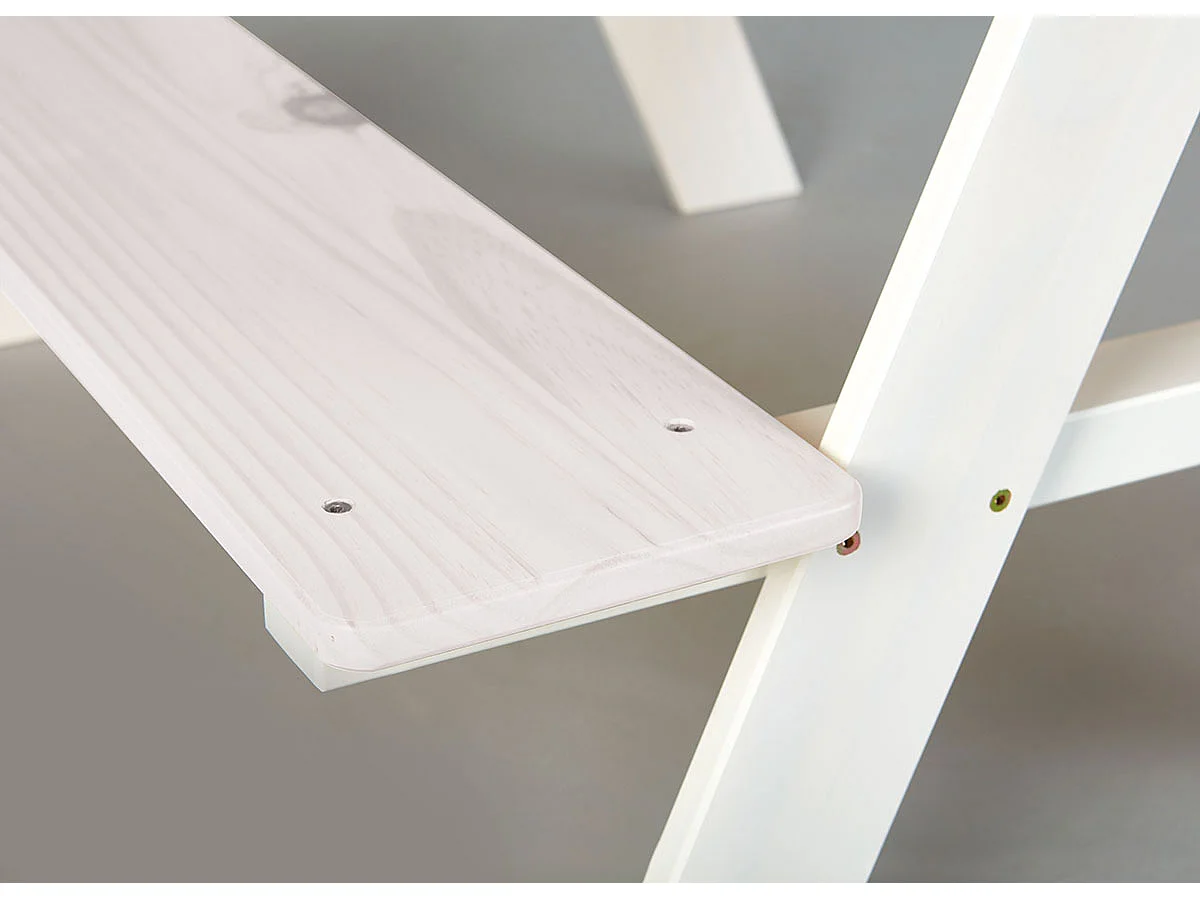 Table-banc pour enfant en pin massif vernis coloris blanc - longueur 90 x profondeur 82 x hauteur 50 cm