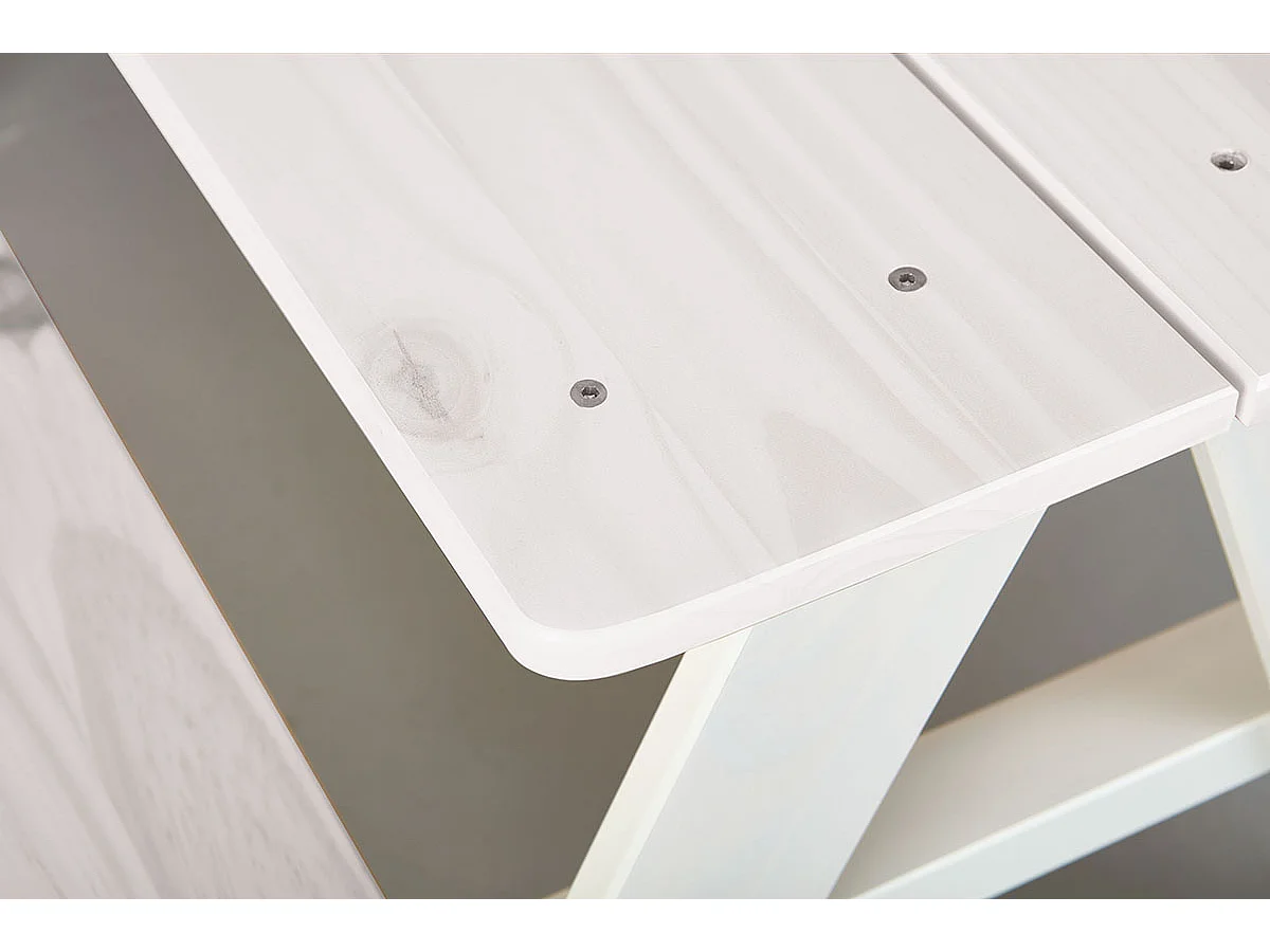 Table-banc pour enfant en pin massif vernis coloris blanc - longueur 90 x profondeur 82 x hauteur 50 cm