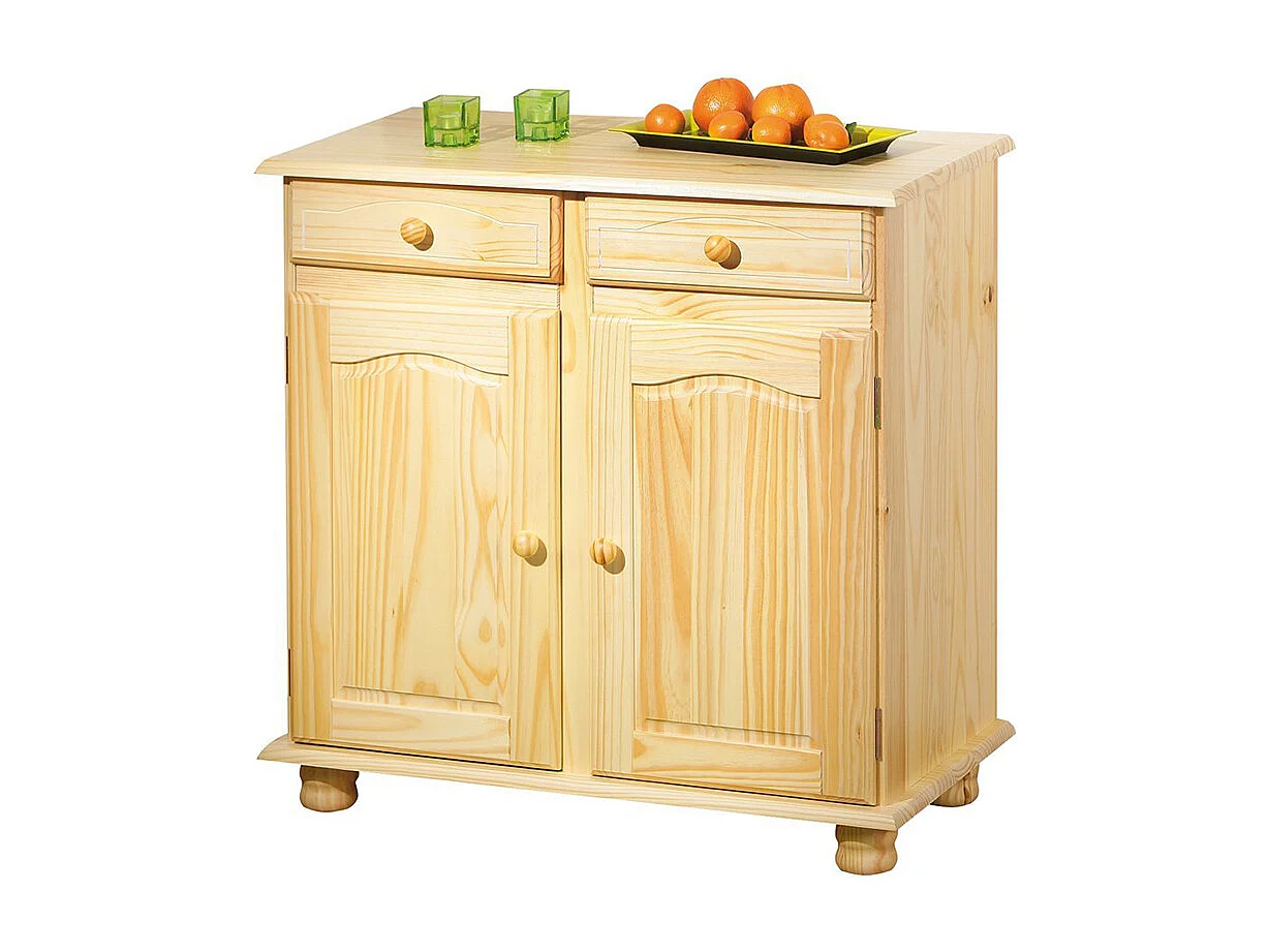 Bahut Pamima Bas 2 Portes Vernis Naturel, Dim : 43 x 88 x 87 cm