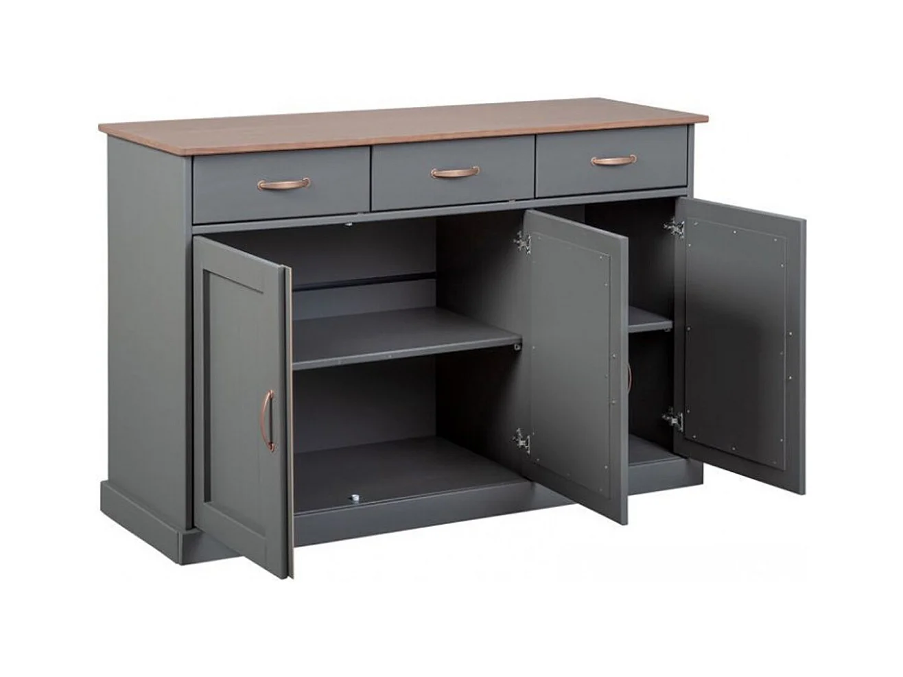 Buffet en pin massif foncé et gris - L.131 x H.86 x P.45 cm