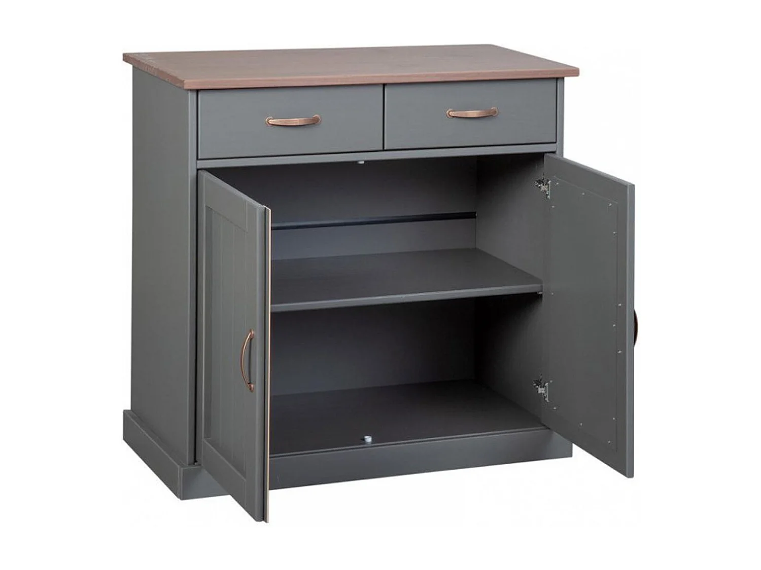 Bahut bas en pin massif foncé et gris - L.80 x H.86 x P.45 cm