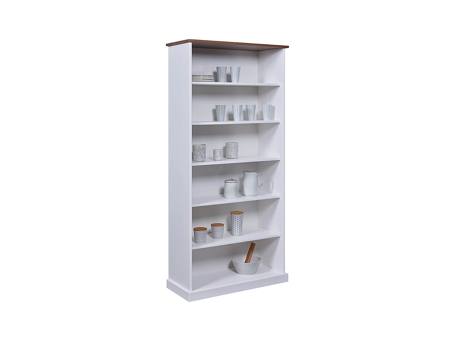 Bibliothèque avec 6 étagères en pin massif coloris blanc/marron - Longueur 90 x Profondeur 38 x Hauteur 190 cm