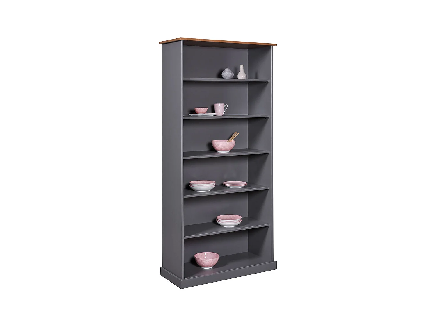 Bibliothèque avec 6 étagères en pin massif coloris gris/marron - Longueur 90 x Profondeur 38 x Hauteur 190 cm