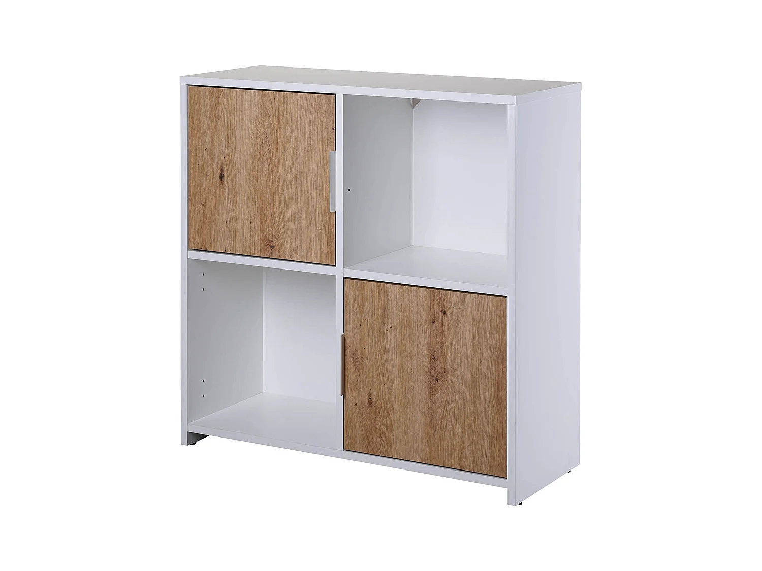 Bibliothèque, étagère avec 2 portes coloris chêne Artisan / blanc - longueur 77 x profondeur 33 x hauteur 77 cm