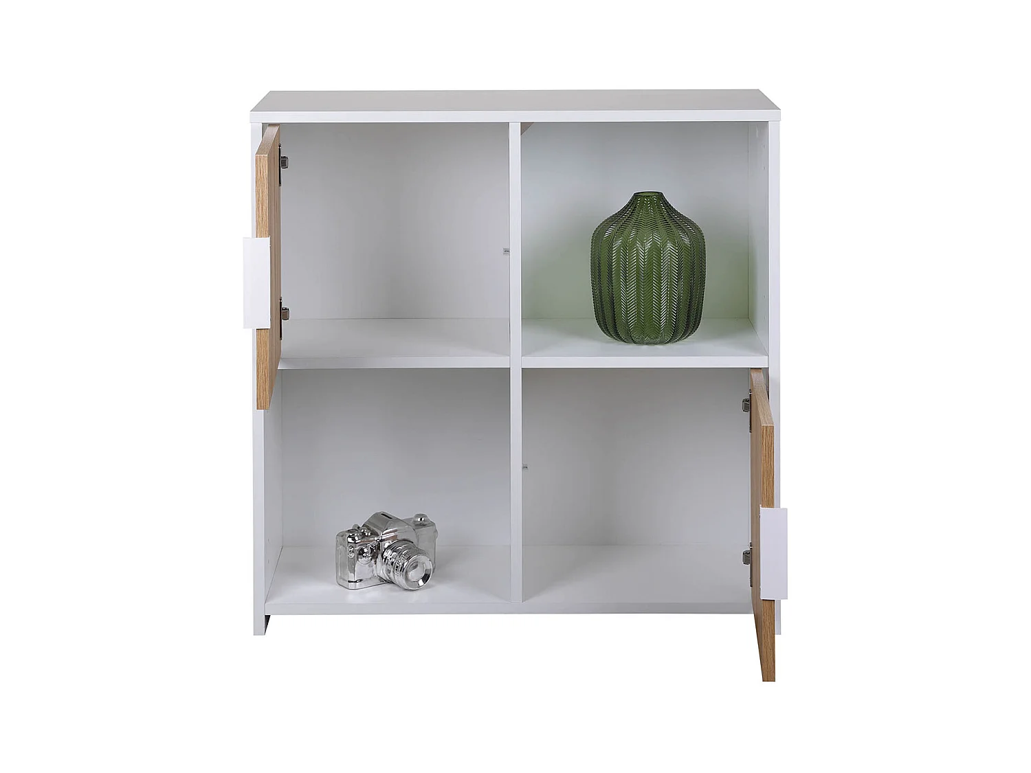 Bibliothèque, étagère avec 2 portes coloris chêne Artisan / blanc - longueur 77 x profondeur 33 x hauteur 77 cm