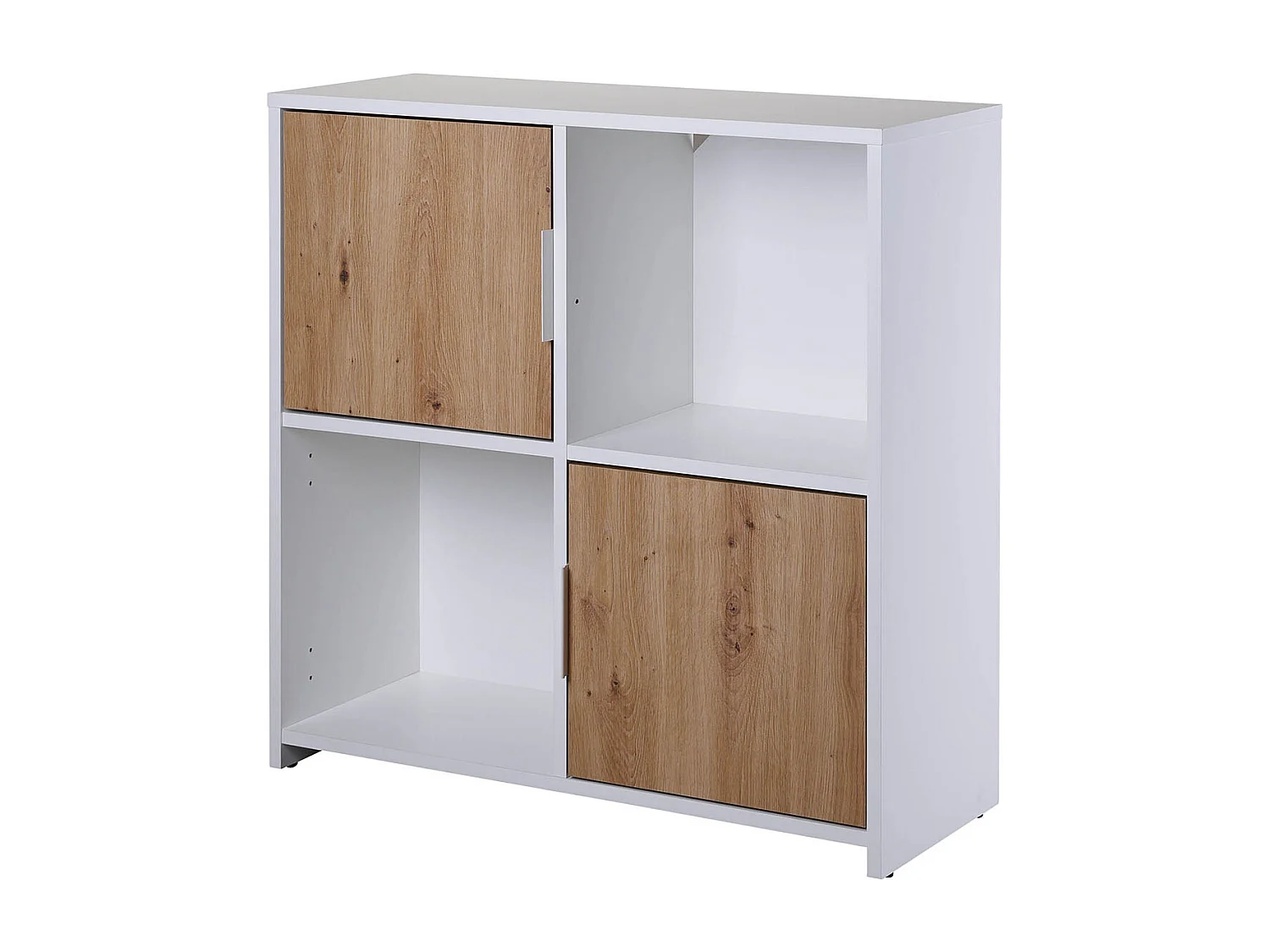 Bibliothèque, étagère avec 2 portes coloris chêne Artisan / blanc - longueur 77 x profondeur 33 x hauteur 77 cm