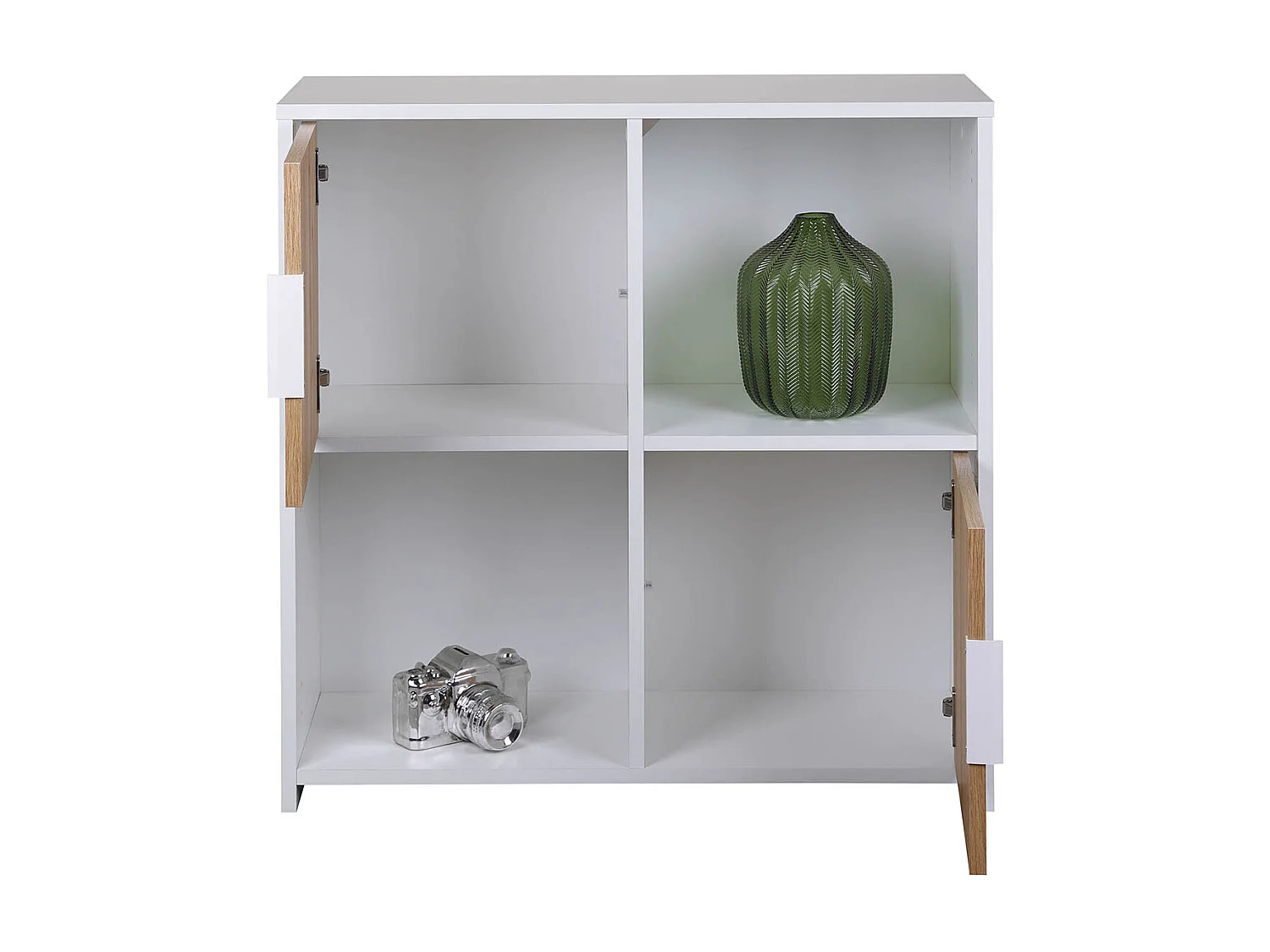 Bibliothèque, étagère avec 2 portes coloris chêne Artisan / blanc - longueur 77 x profondeur 33 x hauteur 77 cm