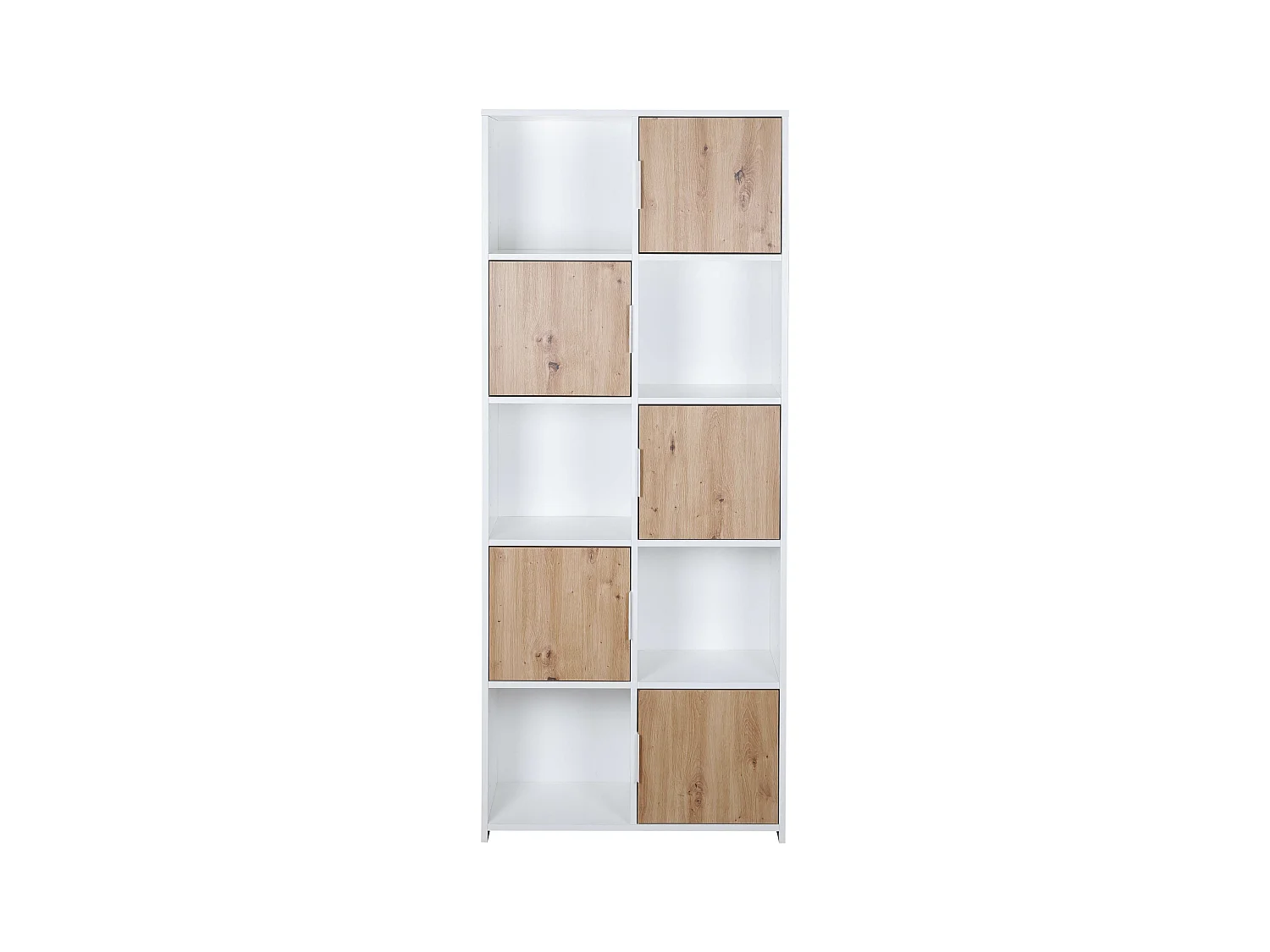 Bibliothèque, étagère avec 5 portes coloris chêne Artisan / blanc - longueur 77 x profondeur 30 x hauteur 185 cm