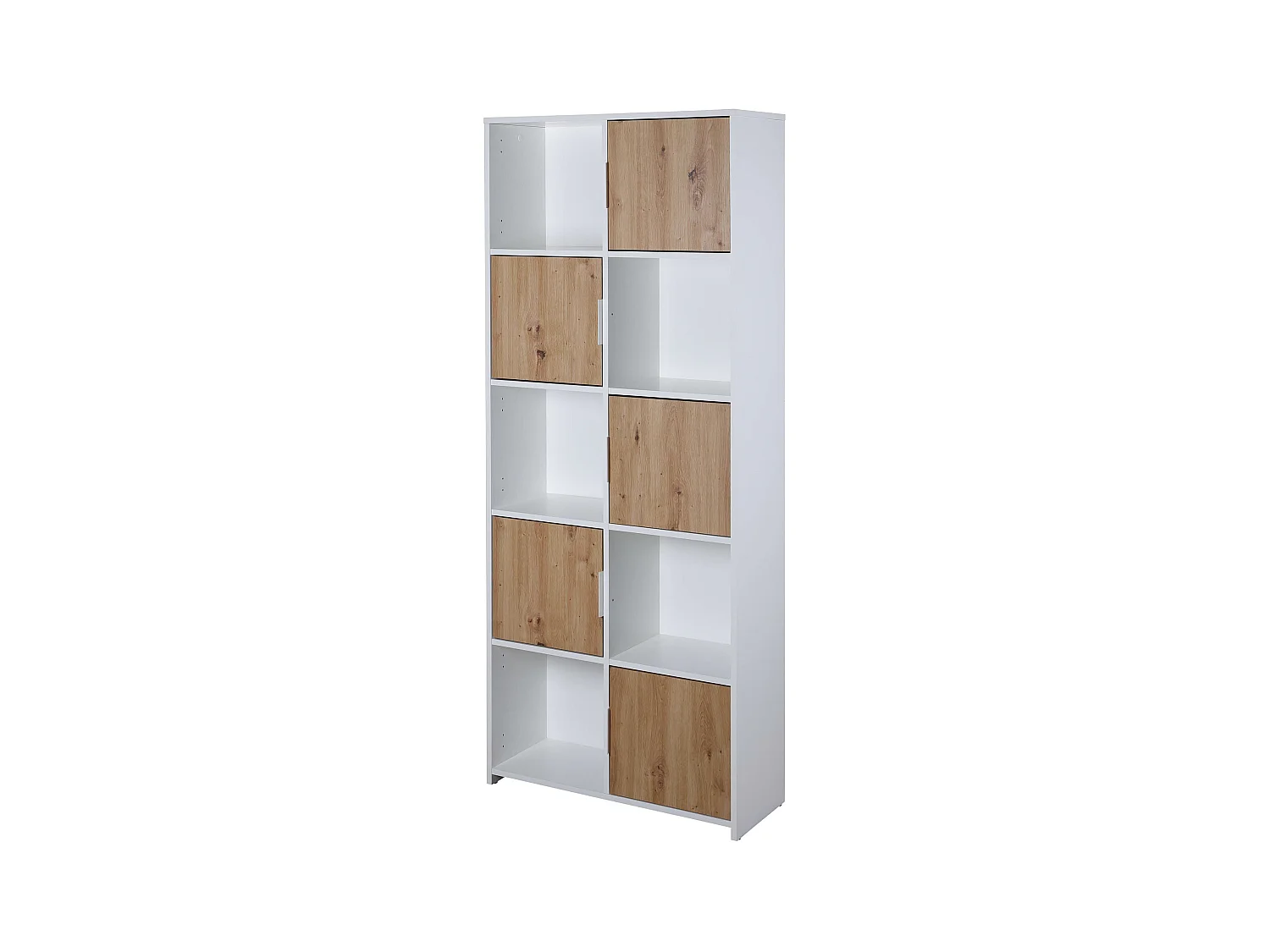 Bibliothèque, étagère avec 5 portes coloris chêne Artisan / blanc - longueur 77 x profondeur 30 x hauteur 185 cm