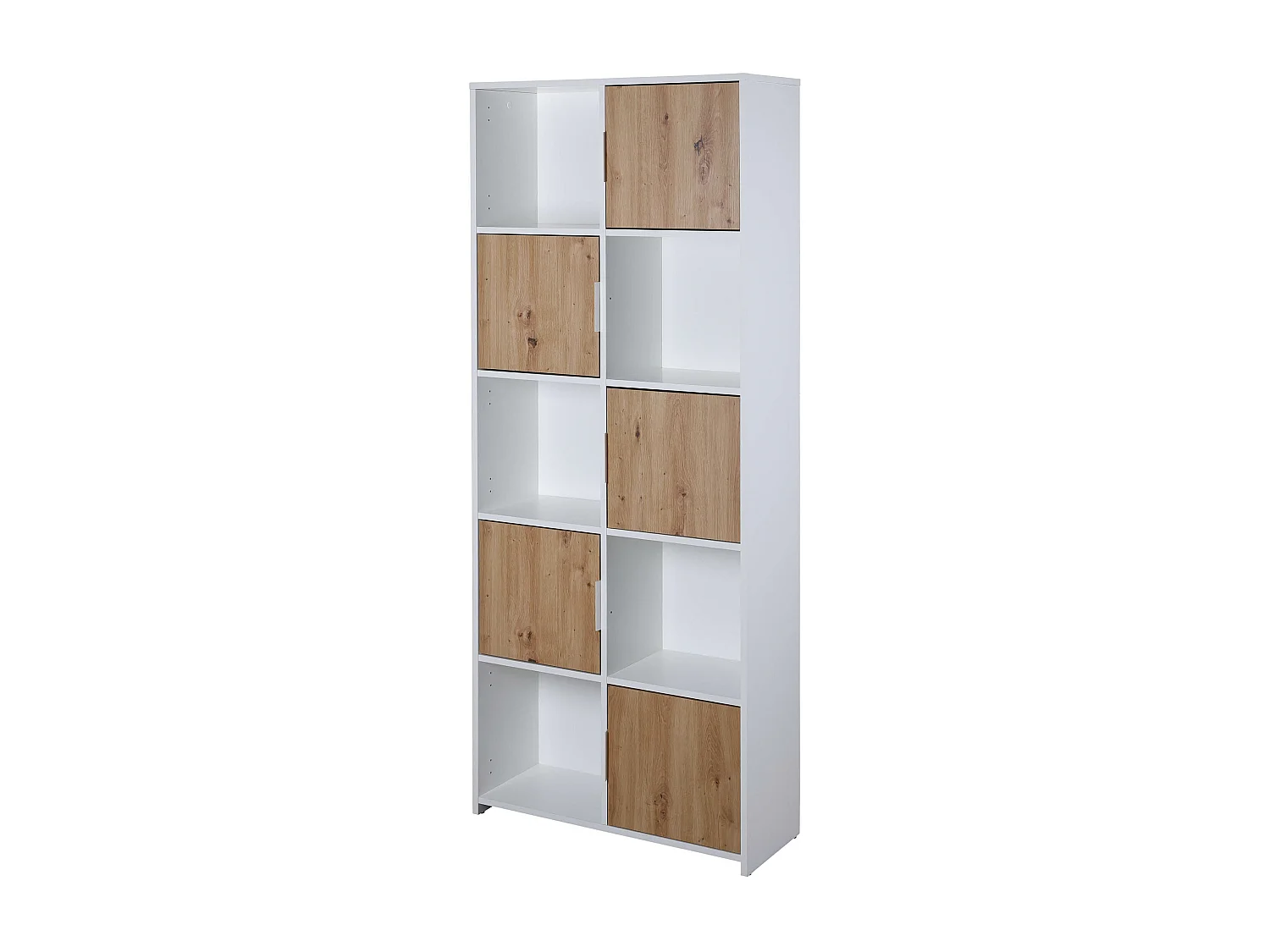 Bibliothèque, étagère avec 5 portes coloris chêne Artisan / blanc - longueur 77 x profondeur 30 x hauteur 185 cm