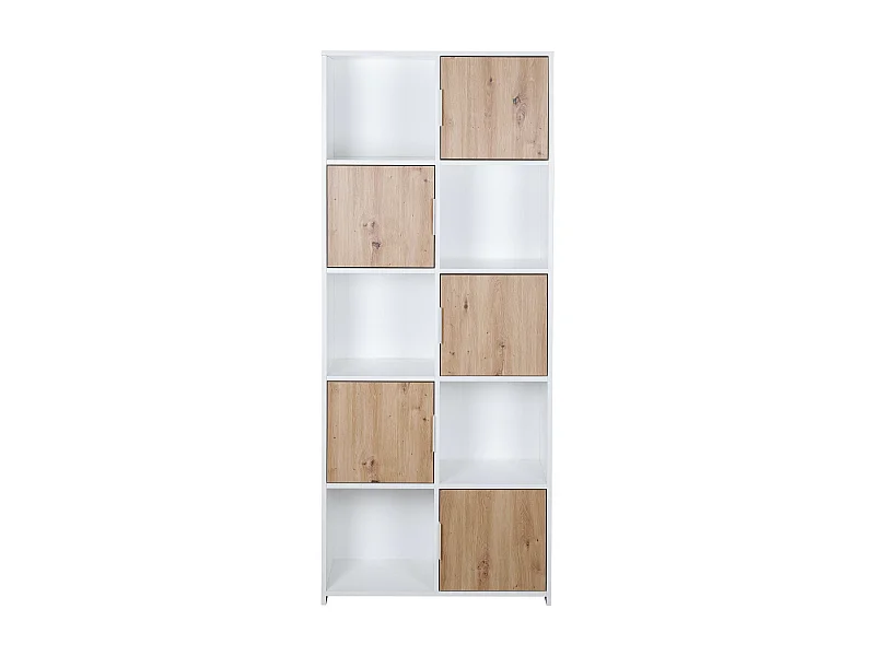 Bibliothèque, étagère avec 5 portes coloris chêne Artisan / blanc - longueur 77 x profondeur 30 x hauteur 185 cm
