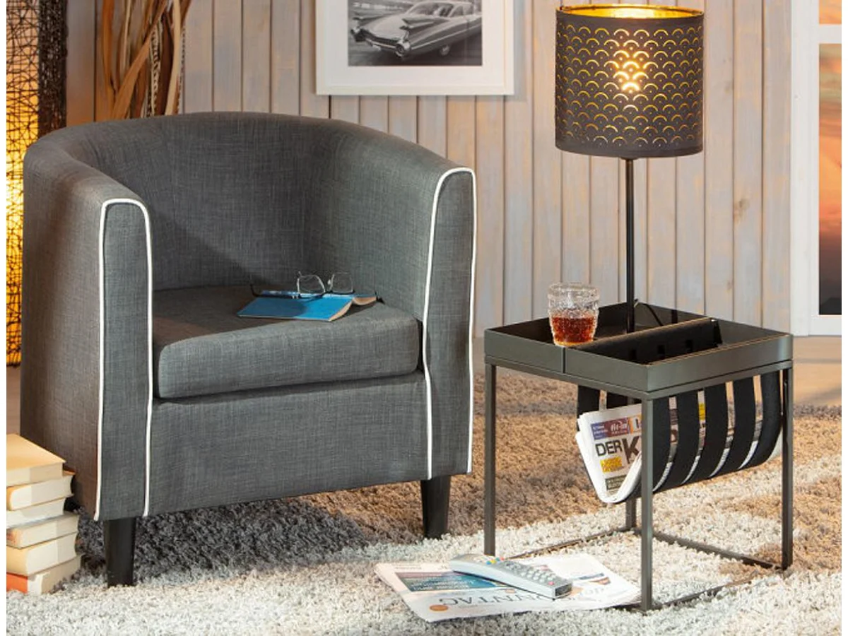 Table d'appoint carrée / porte-revue en métal coloris anthracite - L.35 x H.40 x P.35 cm