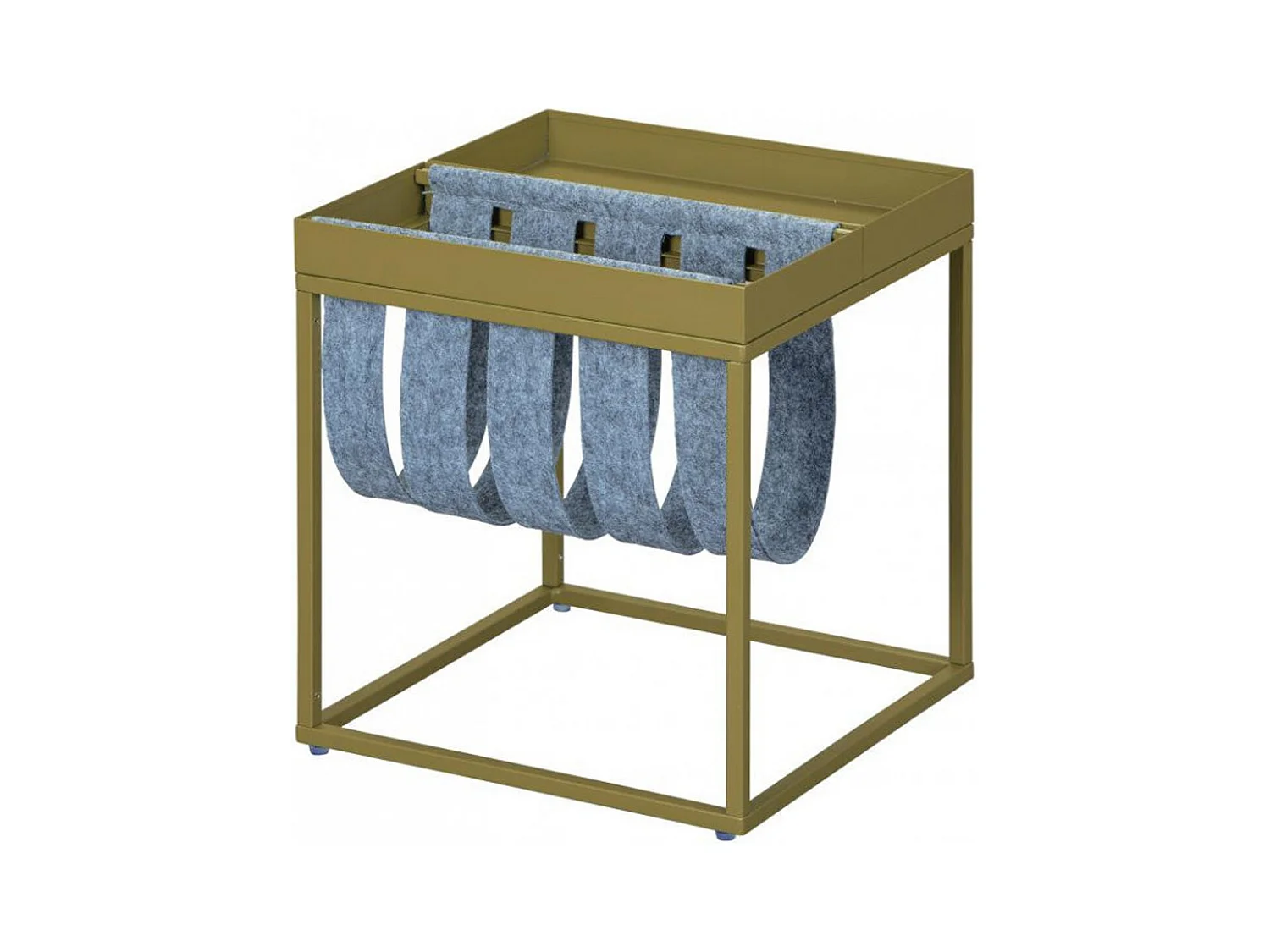 Table d'appoint carrée / porte-revue en métal coloris olive / gris - L.35 x H.40 x P.35 cm