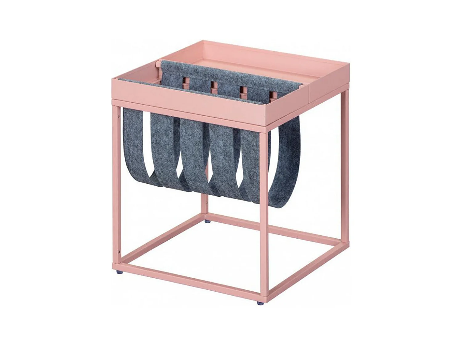 Table d'appoint carrée / porte-revue en métal coloris rose / gris - L.35 x H.40 x P.35 cm