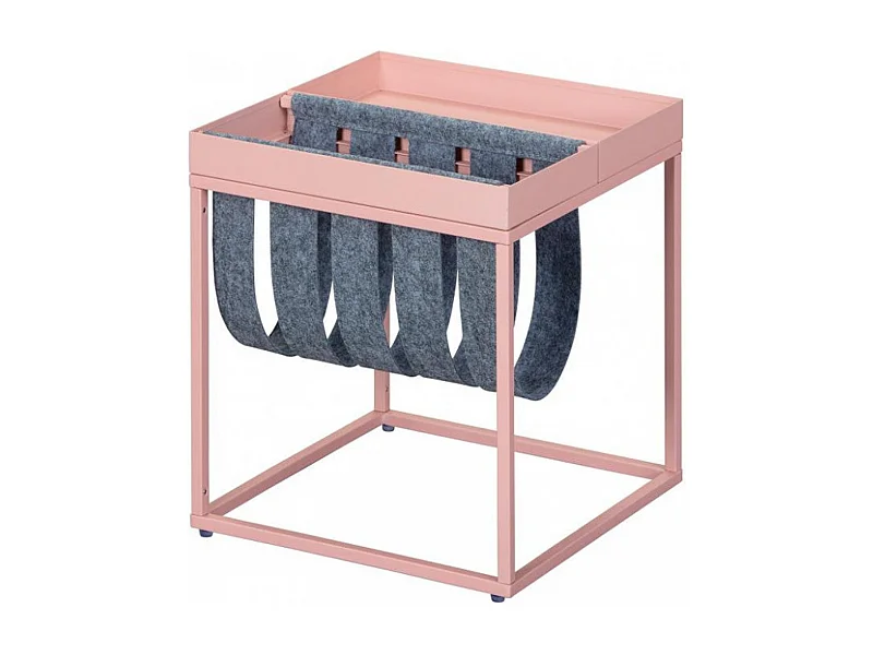 Table d'appoint carrée / porte-revue en métal coloris rose / gris - L.35 x H.40 x P.35 cm