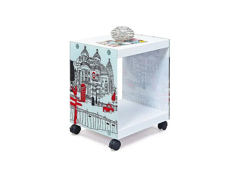 Table d'appoint avec panneau de verre et roues Drapeau Cube Londres