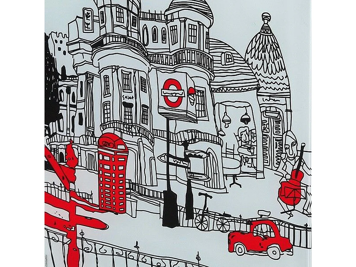 Table d'appoint avec panneau de verre et roues Drapeau Cube Londres