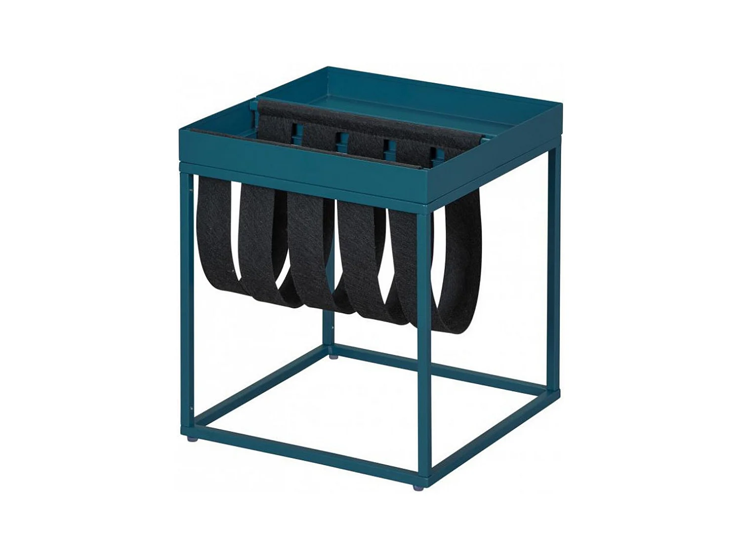 Table d'appoint carrée / porte-revue en métal coloris bleu / noir - L.35 x H.40 x P.35 cm