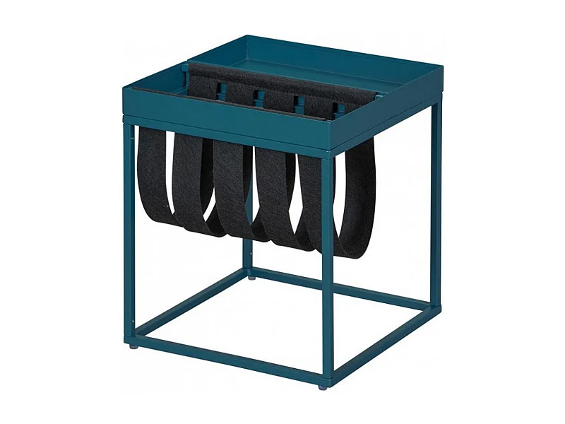 Table d'appoint carrée / porte-revue en métal coloris bleu / noir - L.35 x H.40 x P.35 cm