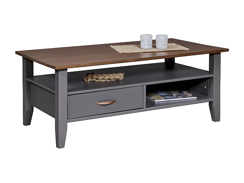 Table basse en pin massif coloris gris - Longueur 115 x Profondeur 45 x Hauteur 60 cm