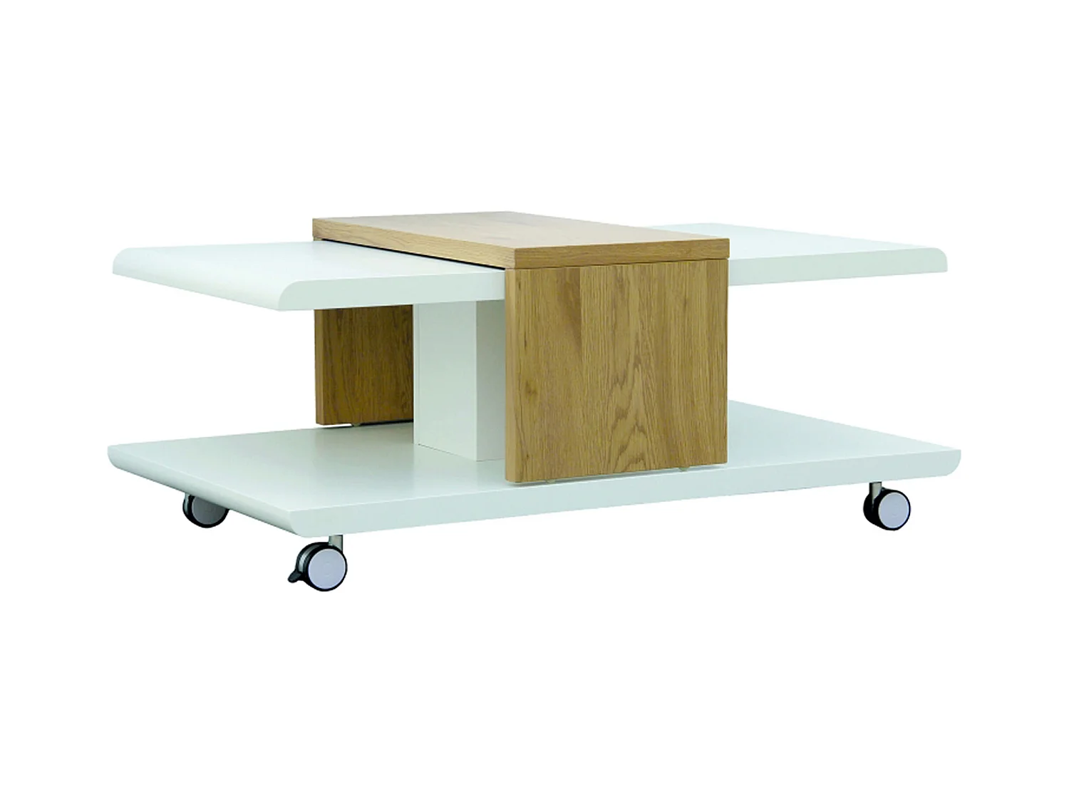 Table basse avec rangement en MDF, blanc mat, imitation chêne sauvage - Dim : 110 x 66 x 45 cm