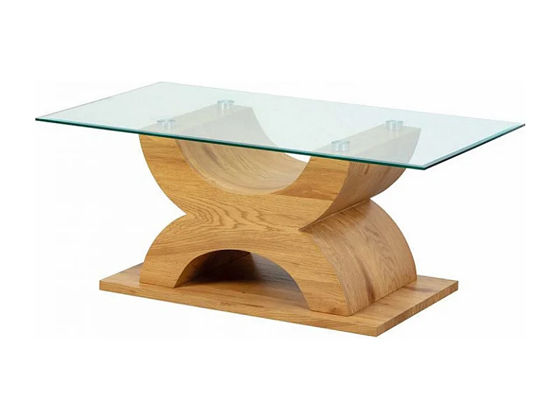 Table basse en bois chêne sauvage et verre - L.110 x H.45 x P.60 cm