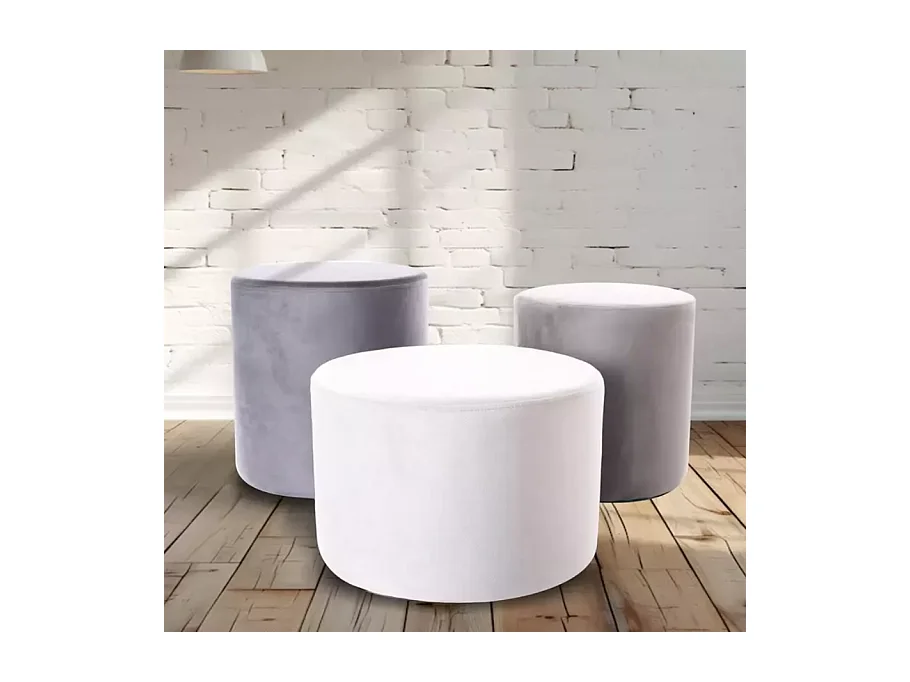 Pouf rond en velours 43 x 32 cm gris clair DELTA