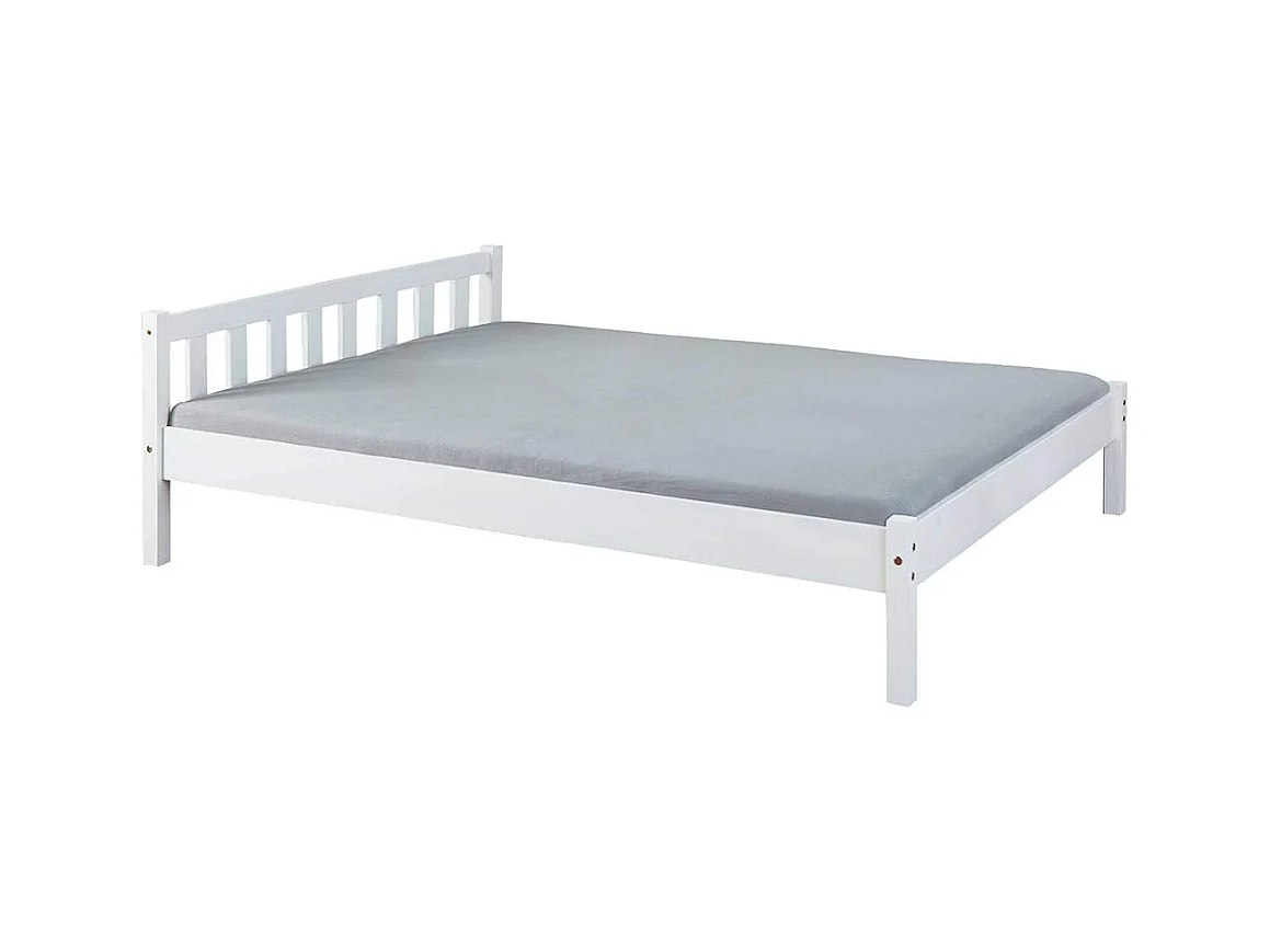 Lit Double en bois massif coloris blanc - 140 x 200 cm