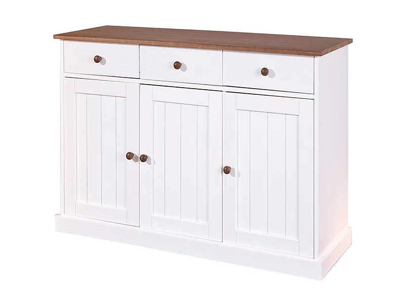Buffet coloris blanc en bois massif et métal - Dim : L 130 x P 45 x H 86 cm