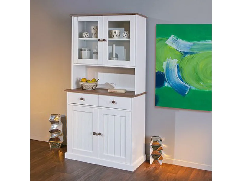 Buffet coloris blanc en bois massif et métal - Dim : L 90 x P 45 x H 191 cm