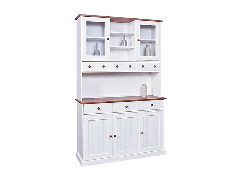 Buffet en pin massif coloris blanc / sépia brun, 131 x 45 x 205 cm