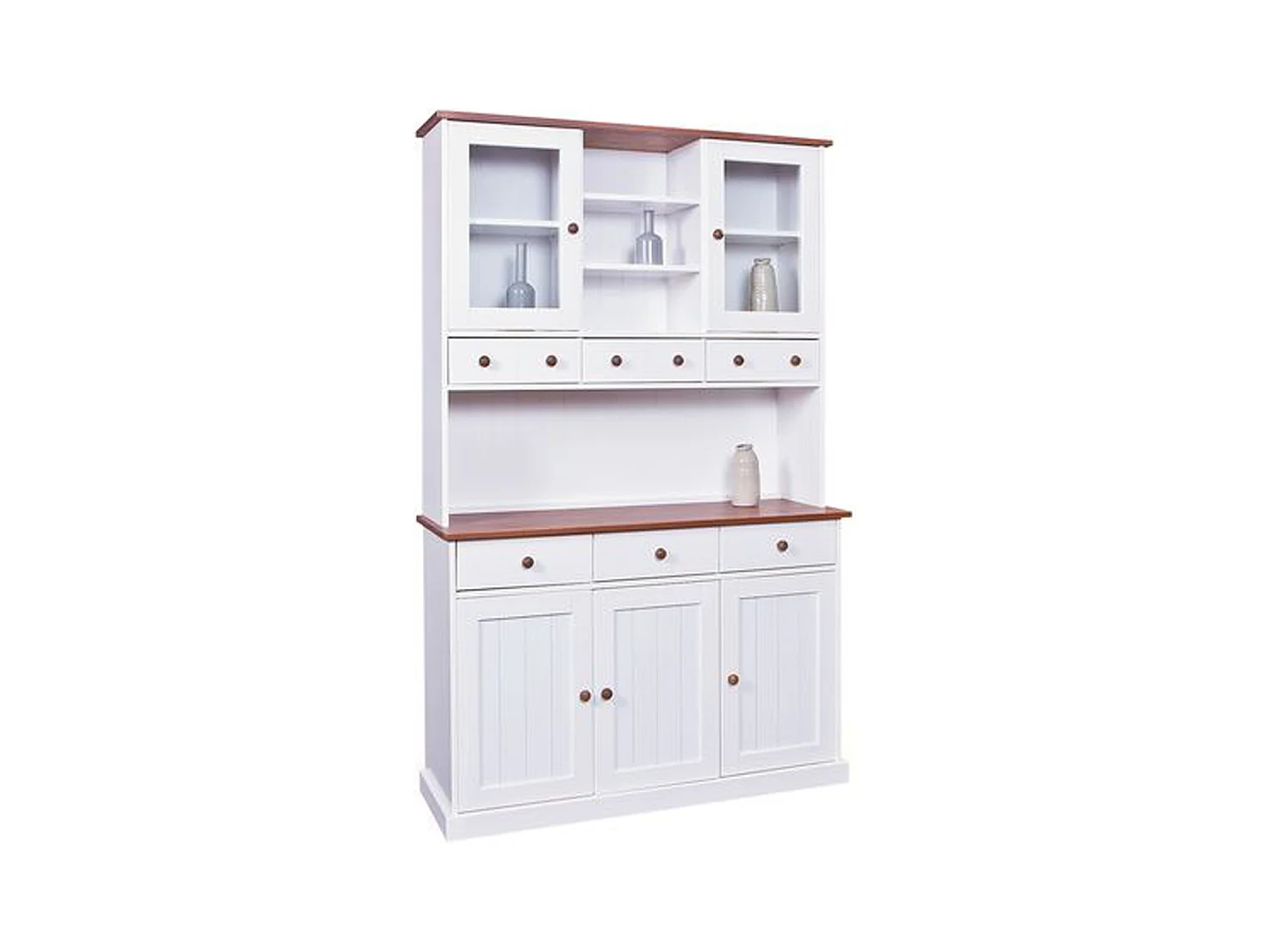 Buffet en pin massif coloris blanc / sépia brun, 131 x 45 x 205 cm