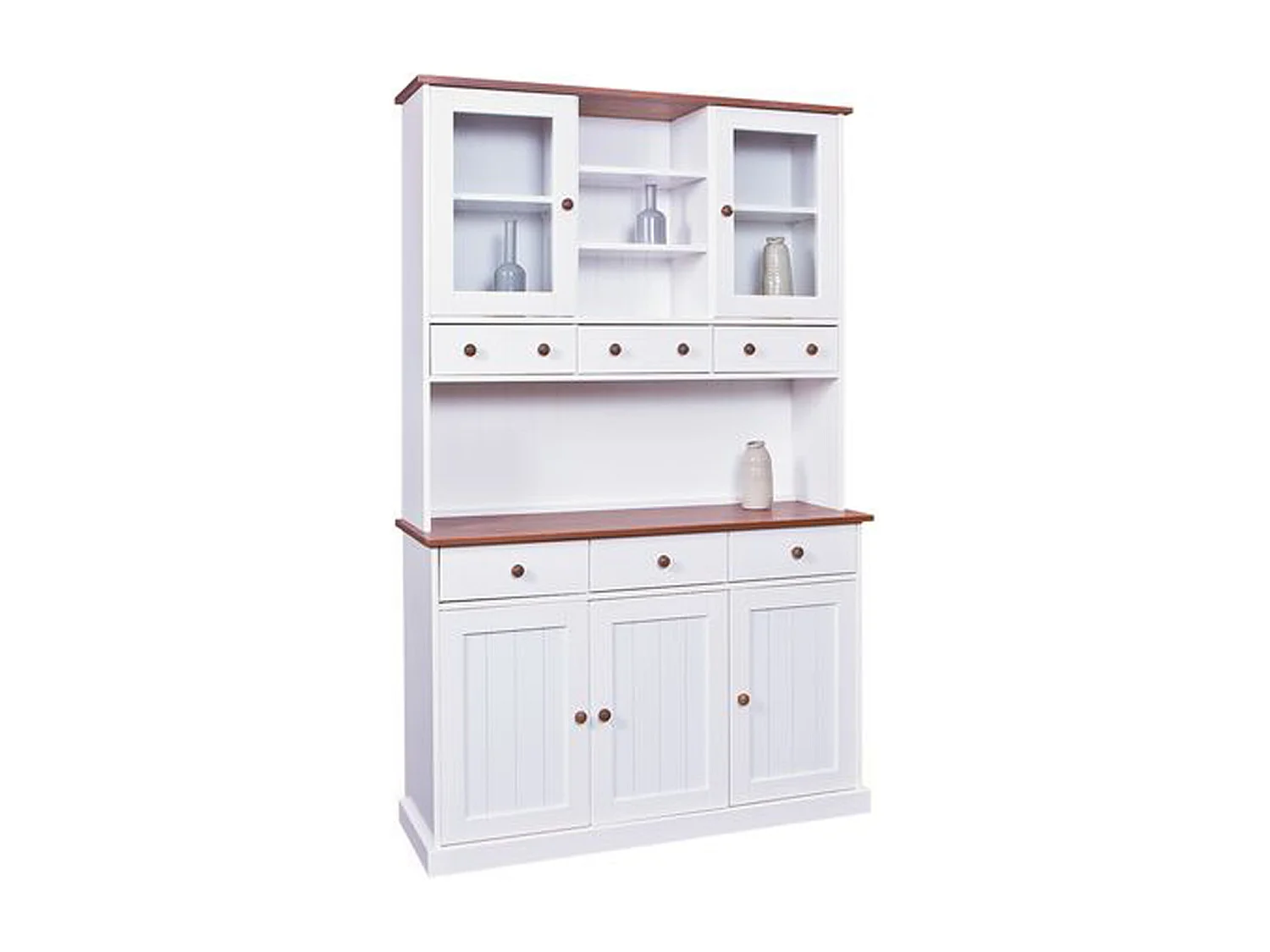 Buffet en pin massif coloris blanc / sépia brun, 131 x 45 x 205 cm