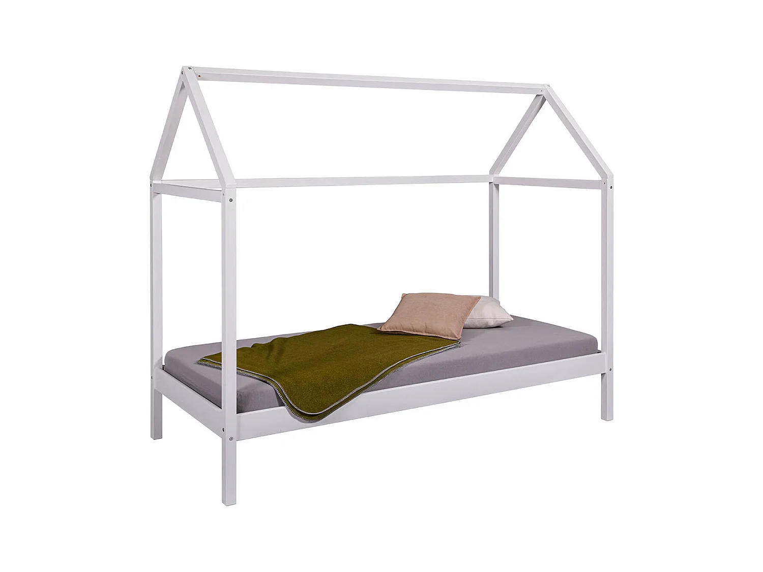 Lit enfant cabane 90x200cm en pin massif vernis coloris blanc - longueur 207 x profondeur 97 x hauteur 174 cm