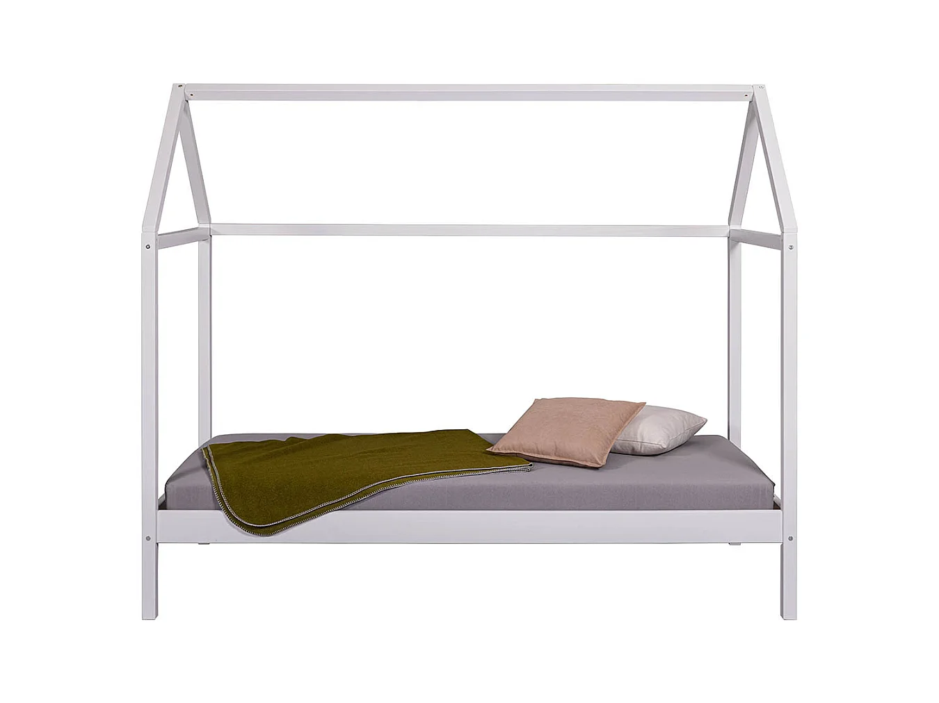 Lit enfant cabane 90x200cm en pin massif vernis coloris blanc - longueur 207 x profondeur 97 x hauteur 174 cm