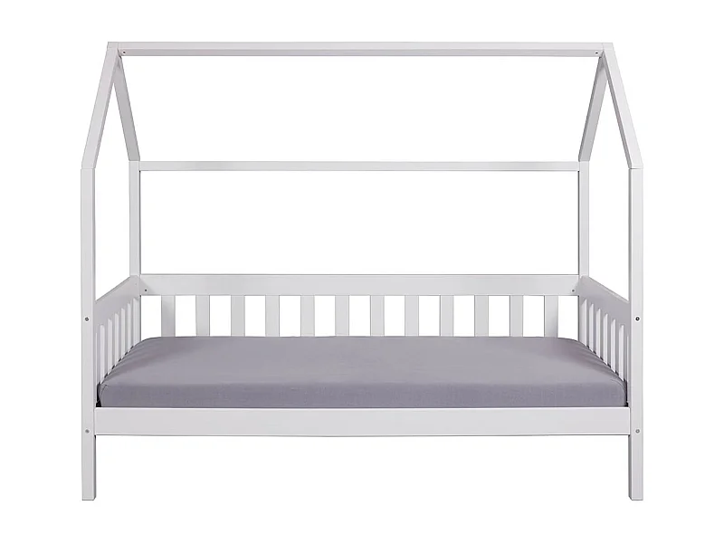 Lit cabane à lattes pour enfant 90x200cm en pin massif vernis coloris blanc - longueur 207 x profondeur 97 x hauteur 174 cm